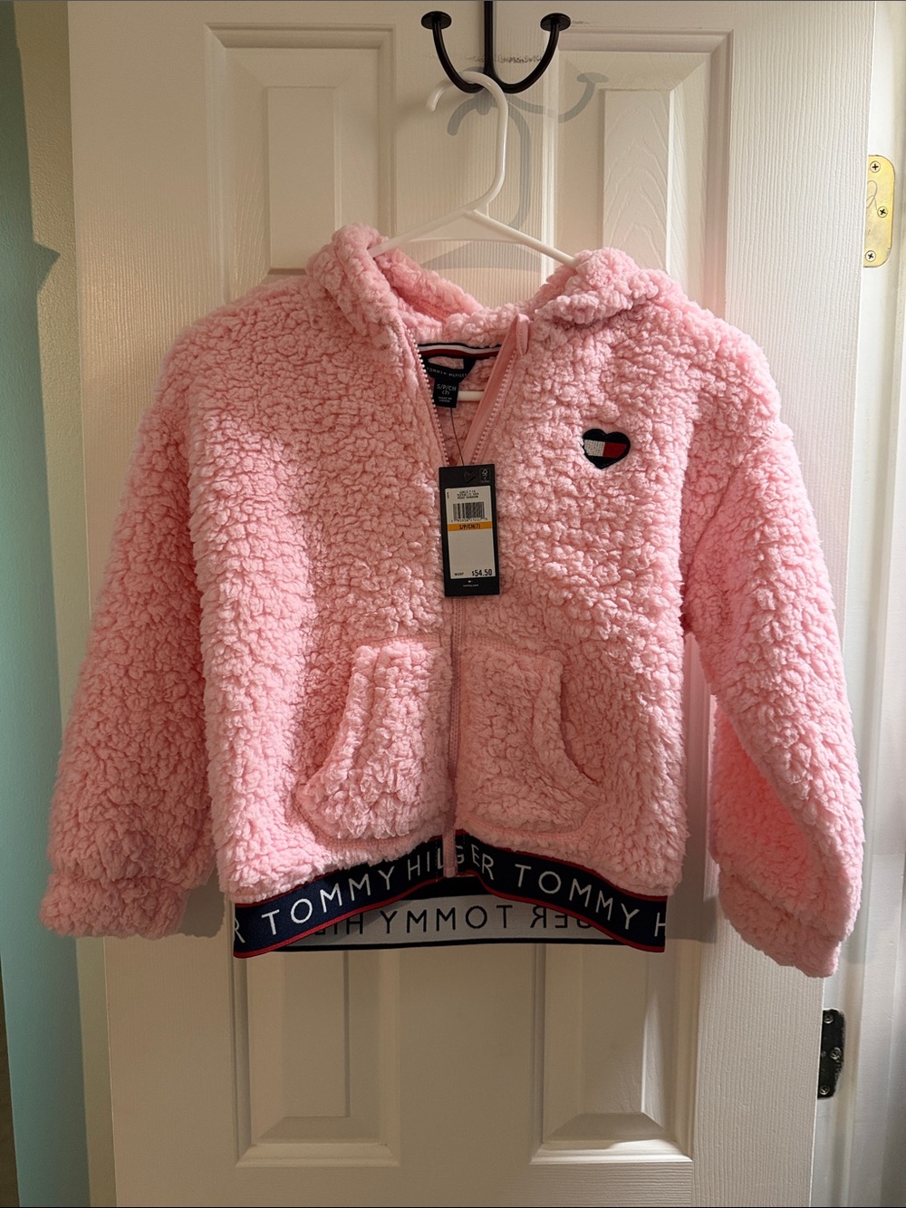 Tommy Hilfiger Pink Sherpa Zip Hoodie with Logo Waistband